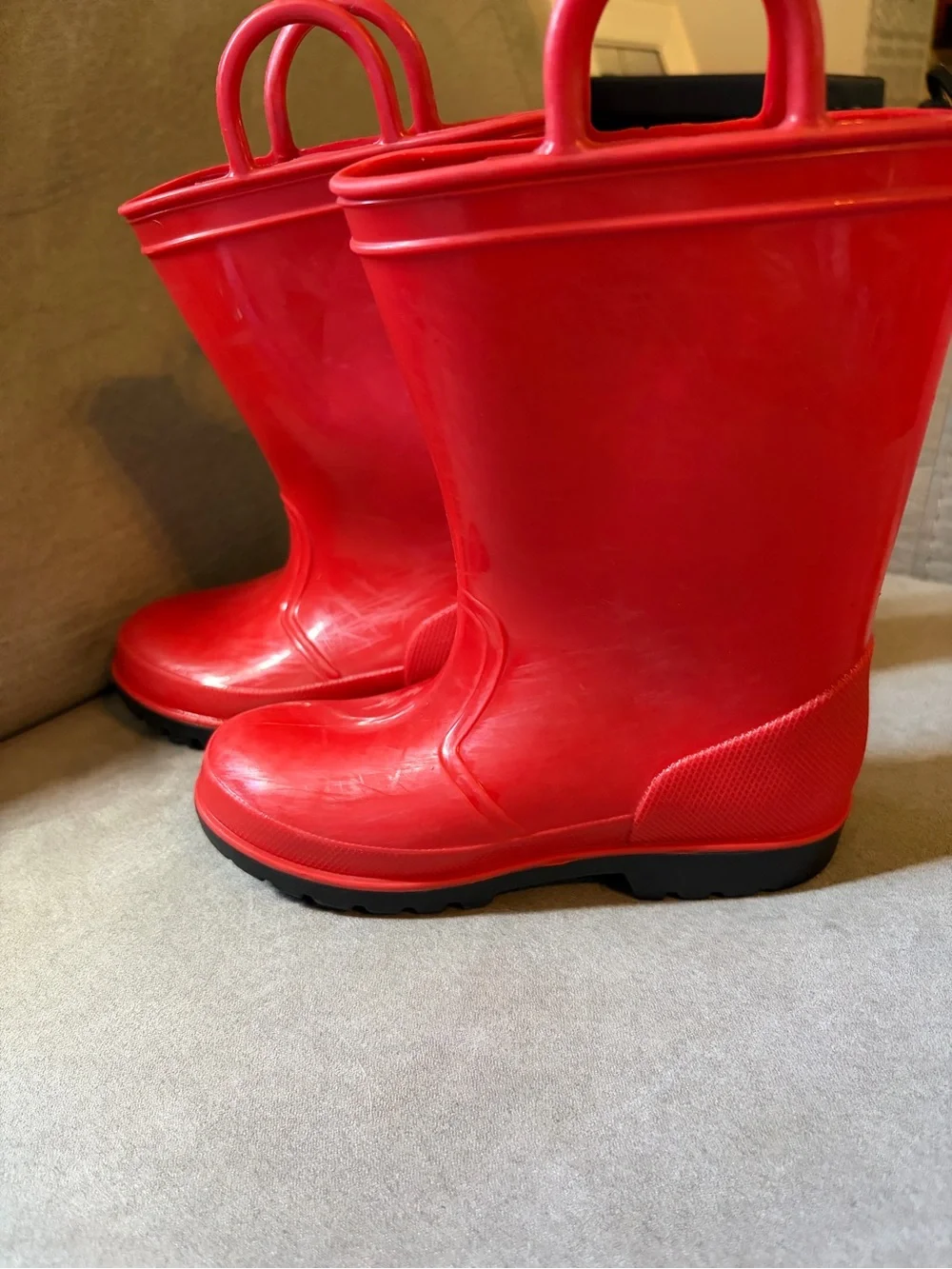 Kids Red Rain Boots with Easy Grip Handles